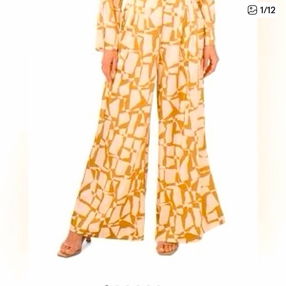 NWOT PARKER The Angie Flowy Wide Leg Pants- Mustard/White Size 12